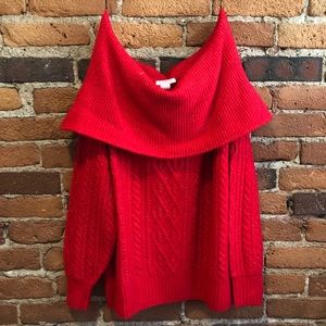 Red off the shoulder sweater
